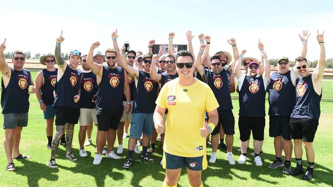 Shaun Kelly with his mates at his Bucks party at Moama Bowling Club Echuca Cup. Picture: David Smith