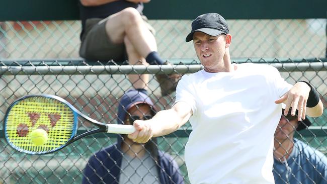 Harry Bourchier in action at the Victorian grass court championships at Geelong Lawn Tennis Club last December. Picture: ALAN BARBER