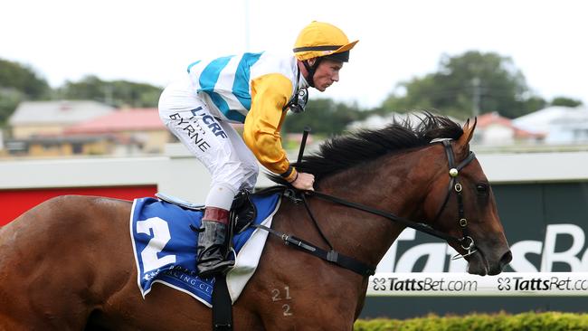 Jim Byrne after winning Race 1 on Powerful Saga at Doomben Racecourse. Pics Tara Croser.