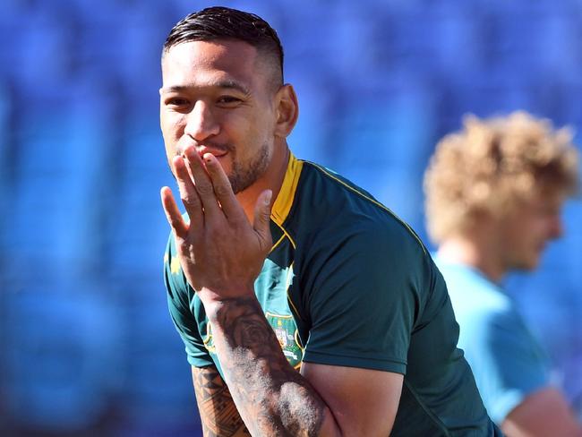 Izzy blows a kiss at Wallabies training.