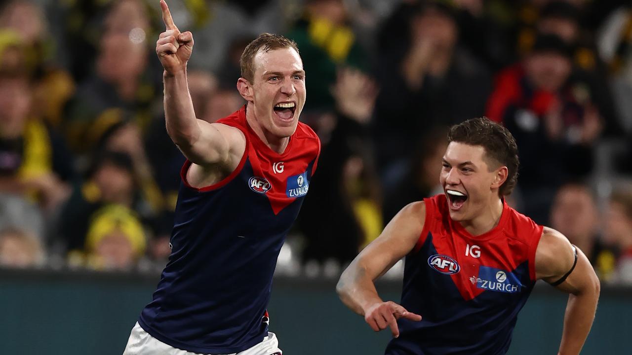 Demon Harrison Petty celebrates kicking a goal against Richmond last season. Picture: Michael Klein