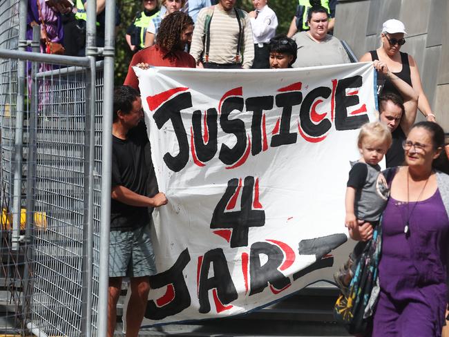 Loved ones of deceased man Jari Wise outside the Supreme Court of Tasmania on Monday.. Picture: Nikki Davis-Jones