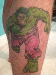 He also had a Hulk tattoo on his leg.