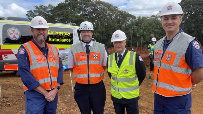 NSW Ambulance station officer at Kingscliff Gary Francis, NSW Ambulance Northern zone superintendent Gavin Wood, North Coast chief superintendent Damian Hughes and duty operations officer Chris Bray are looking forward to the new facilities opening. Picture: Savannah Pocock