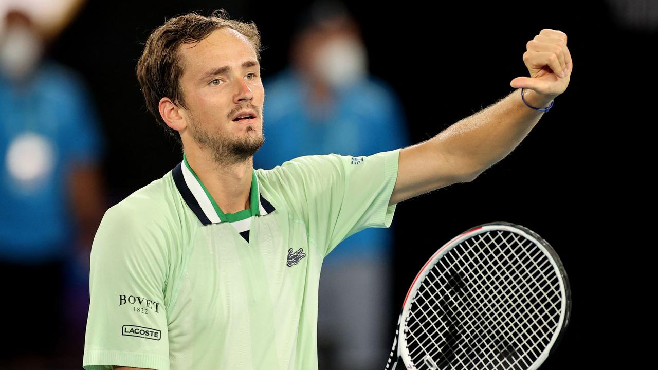 Daniil Medvedev reacts after winning match point. Picture: AFP Images