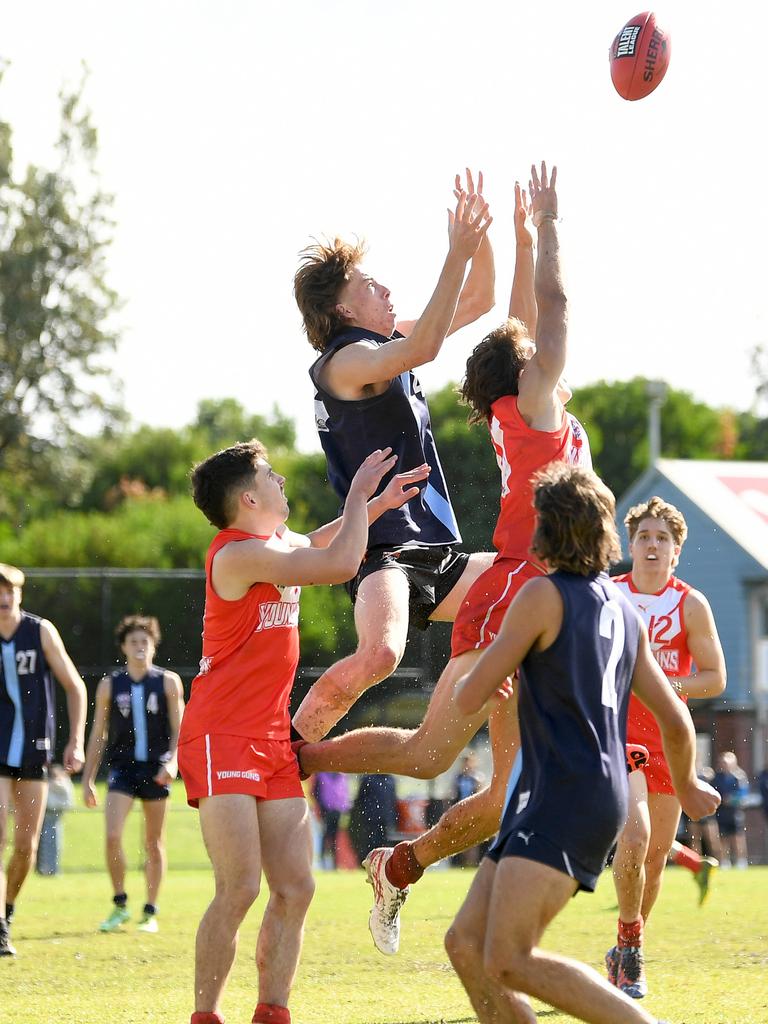 Jordan Croft flies for a mark while playing for Vic Metro on Sunday. Picture: Getty Images