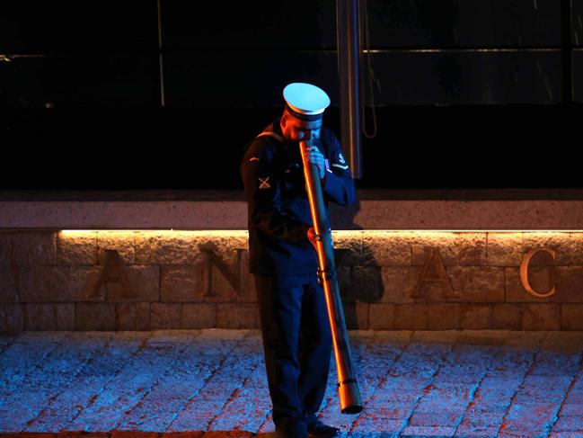 A didgeridoo was played to mark the opening of the Dawn Service at Anzac Cove on the Gallipoli Peninsula. Picture: Ugur Ulu/Anadolu Agency via Getty Images