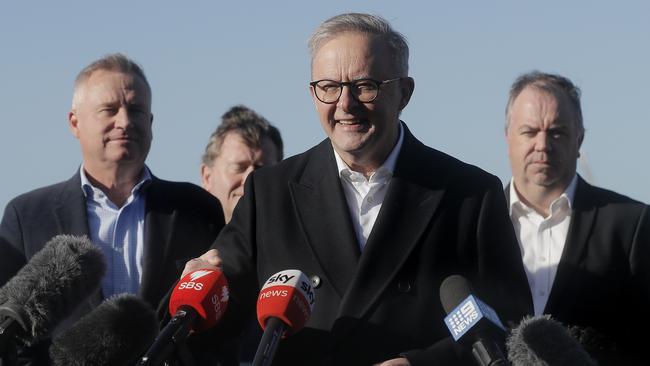 Prime Minister Anthony Albanese in Hobart in relation to funding for a stadium at Macquarie Point. Picture: Nikki Davis-Jones