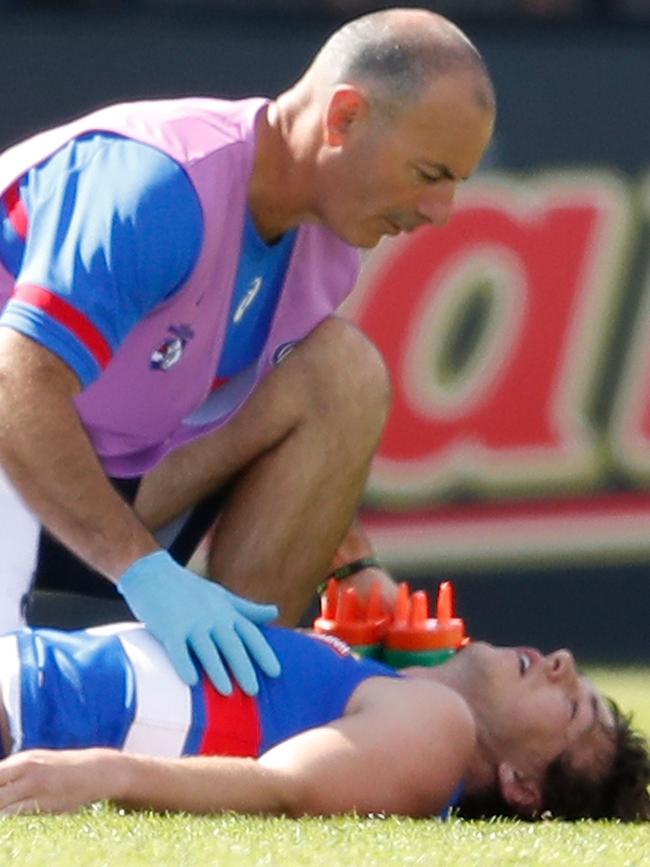 Ex Bulldog Liam Picken badly injured. Picture: Getty