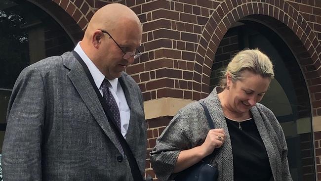 Malcolm Berkeley, 54, of Belrose, leaving Manly Court House with his solicitor Philippa Grant after being sentenced for assaulting police and failing to store rifles and ammunition properly. Picture: Jim O'Rourke