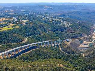 MILESTONE REACHED: The Toowoomba Second Range Crossing viaduct is now halfway done. Picture: Above Photography PTY LTD