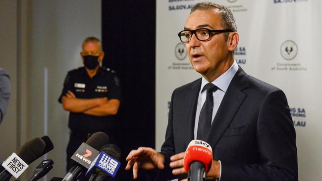 Premier Steven Marshall at a Covid press conference at the State Administration Centre. Picture: Brenton Edwards