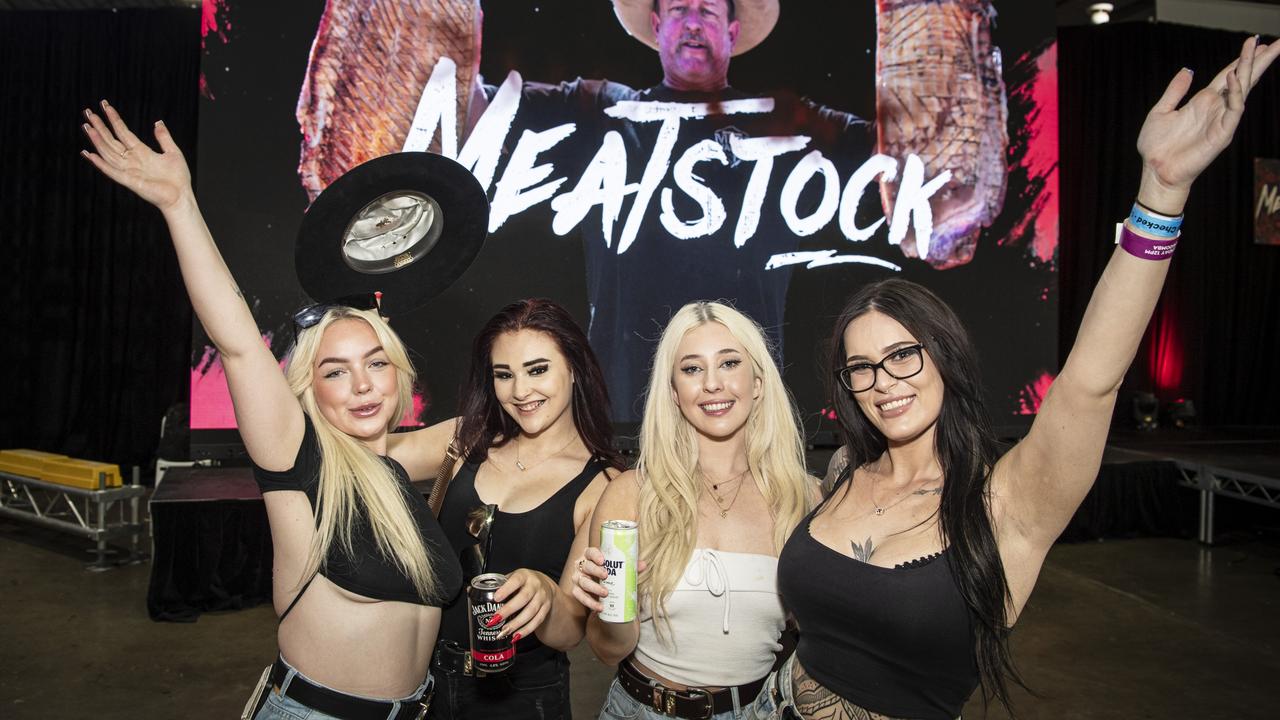 At Meatstock are (from left) Caprice Geddes, Mikayla McCormack, Georgina Brough and Emliy Carsburg at Toowoomba Showgrounds, Sunday, March 10, 2024. Picture: Kevin Farmer