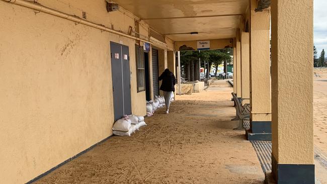 Sandbags outside Collaroy Surf Life Saving Club. Picture: Madelaine Wong