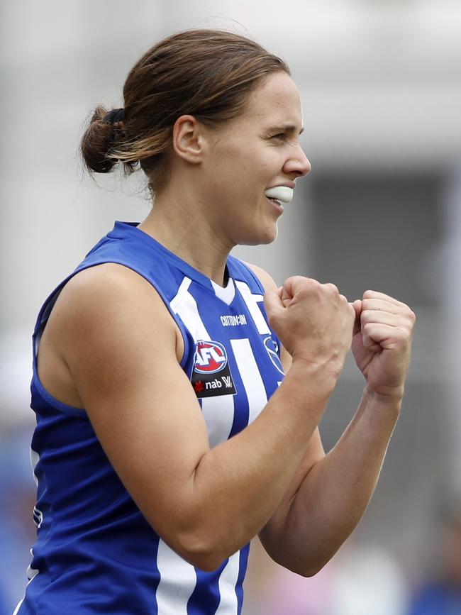 Jas Garner received the maximum 10 coaches votes for her 28-disposal, 13-clearance game against the Bulldogs in Round 7. Picture: Getty