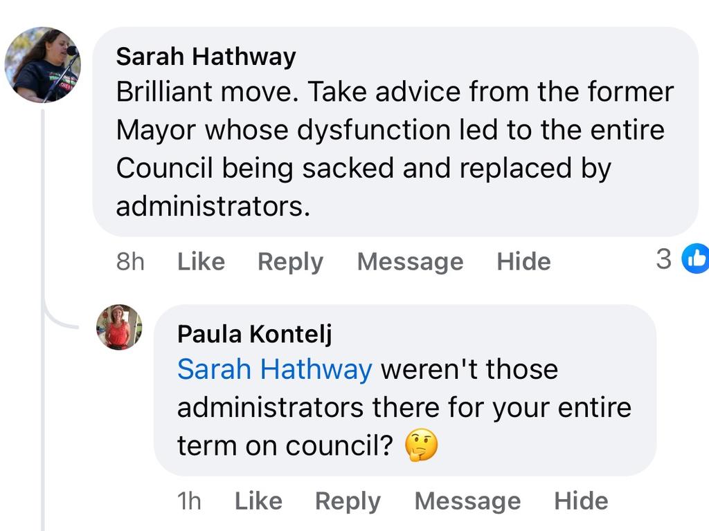 Former Geelong councillor Sarah Hathway weighed into a recent catch up between Stretch Kontelj and Darryn Lyons. Source: Facebook.