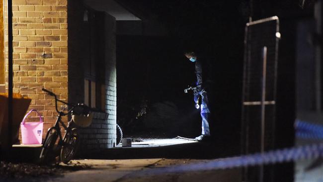 A crime scene was set up in Noble Park on Friday after a body was found, suspected to be Brendon Farrell. Picture: Josie Hayden