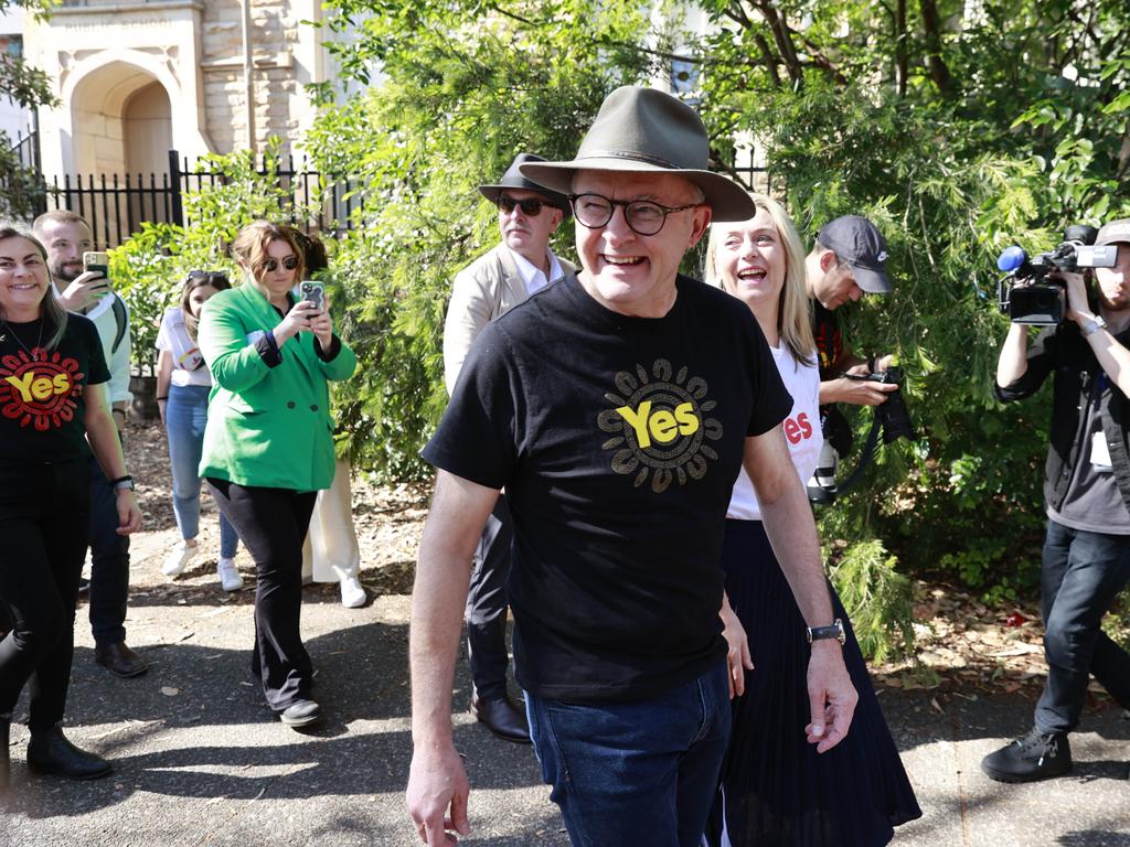 Prime Minister Anthony Albanese arrives at Balmain Public School polling station in NSW. Picture: Tim Hunter