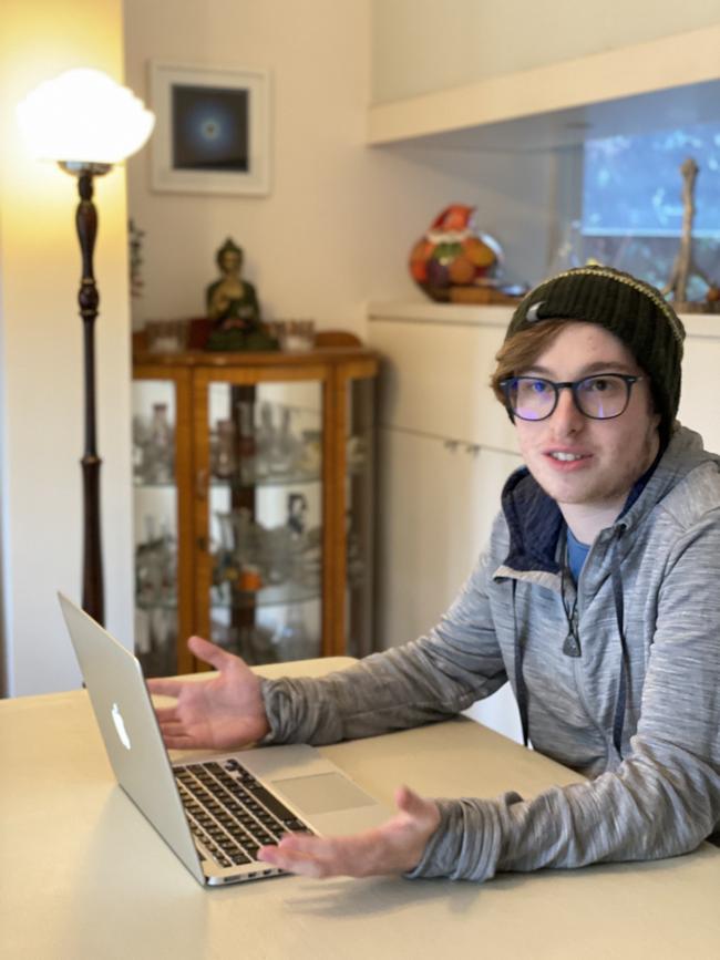 Year 12 student Zac Konfino, 17, of Stanmore in Sydney, is learning at home but has been vaccinated against Covid-19 and hopes to return to class. Picture: Supplied