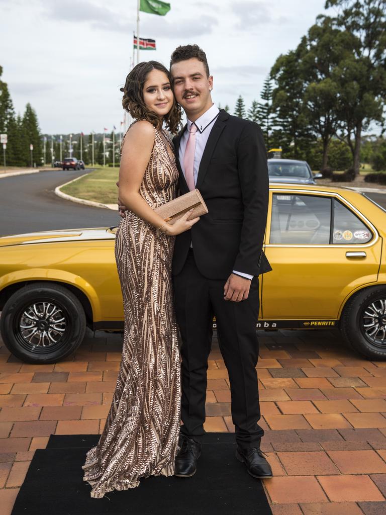 Amber Peasley and partner Cody Iacono arrive at Wilsonton State High School formal at USQ, Wednesday, November 18, 2020. Picture: Kevin Farmer