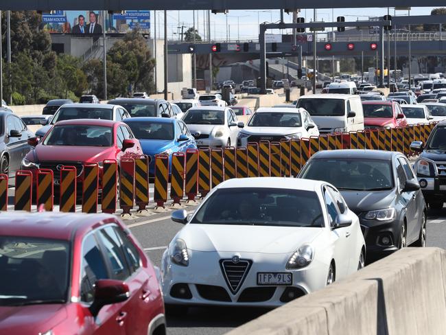 Traffic backs up near the Montague St exit. Picture: David Crosling