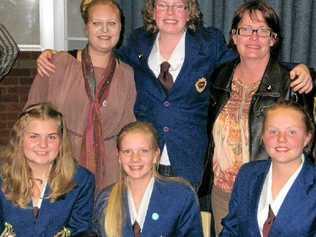 The victorious Warwick State High School Year 8 debating team (back, from left) coach Sarah Pavitt, Dana Jamieson, debating co-ordinator Judy Hefferan, (front) Sarah Pickering, Emily Follett and Aleisha Hamilton. Picture: Contributed