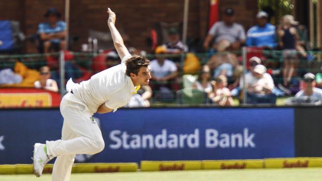 Pat Cummings in action on the second day of the Port Elizabeth Test. Picture: AP