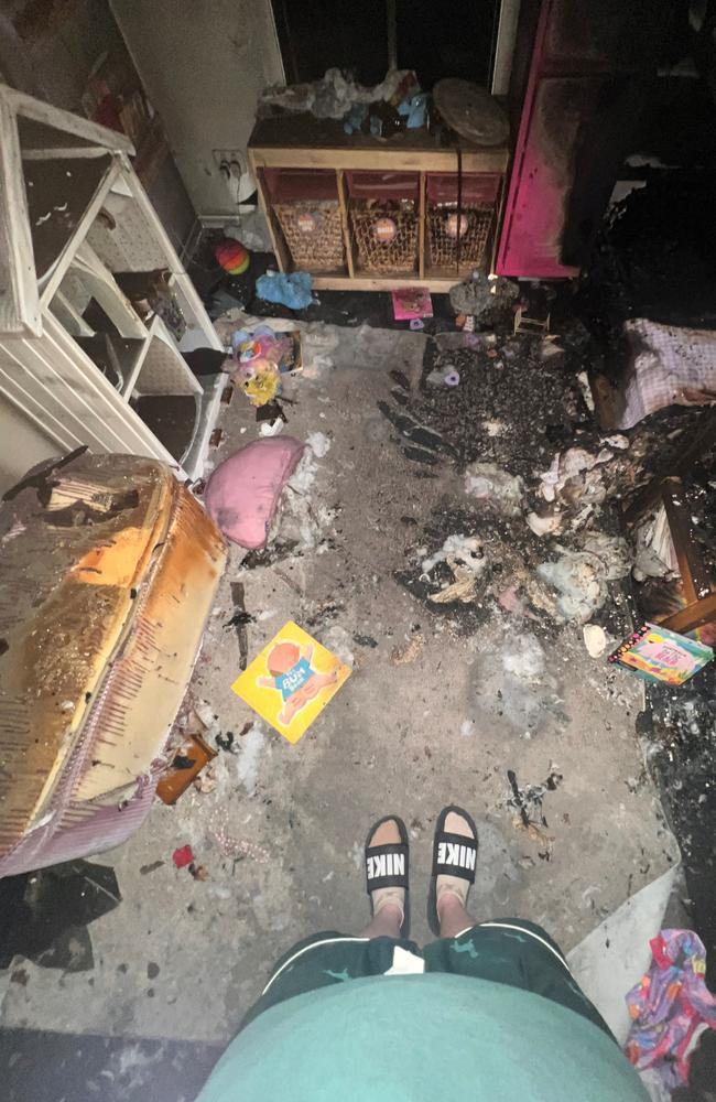 Photos show the girl’s bedroom completely incinerated. Picture: Supplied