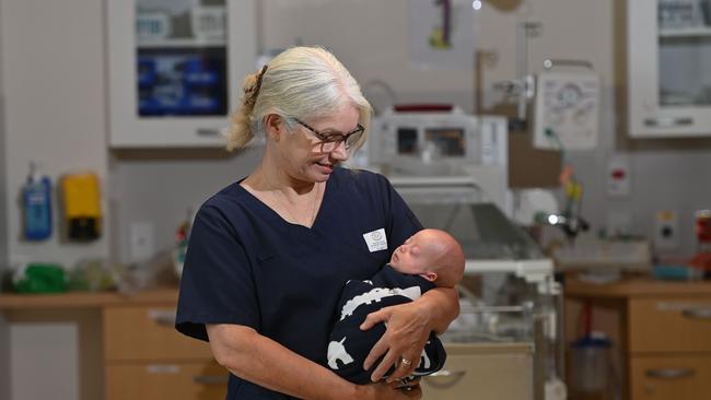 Maverick is getting plenty of cuddles, with registered nurse Penny Miller giving the little mite a cuddle. Picture: Keryn Stevens