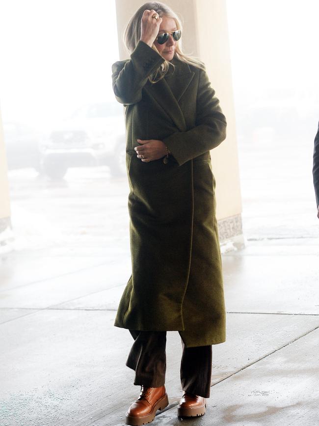 The actress wore a long olive green coat. Picture: TheImageDirect.com