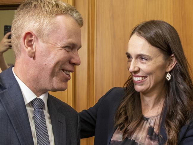 Prime Minister Jacinda Ardern and new Labour Party leader Chris Hipkins arriving for their caucus vote at Parliament, Wellington. 21 January, 2023. NZ Herald photograph by Mark Mitchell