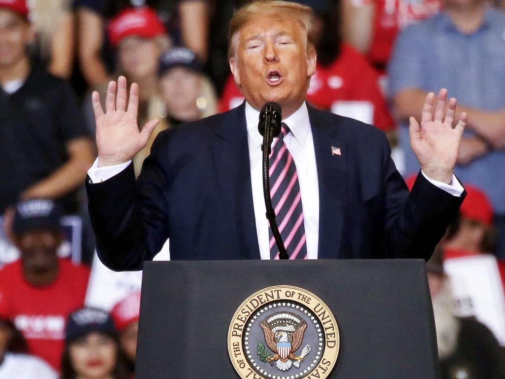 Donald Trump speaks at a campaign rally at Las Vegas Convention Center ahead of the Nevada Democratic presidential caucus. Picture: Mario Tama/Getty Images/AFP