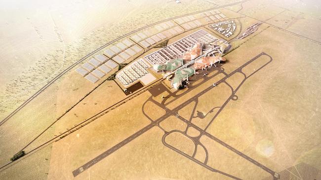 Bird’s-eye view artist impression of the proposed airport near Monarto.