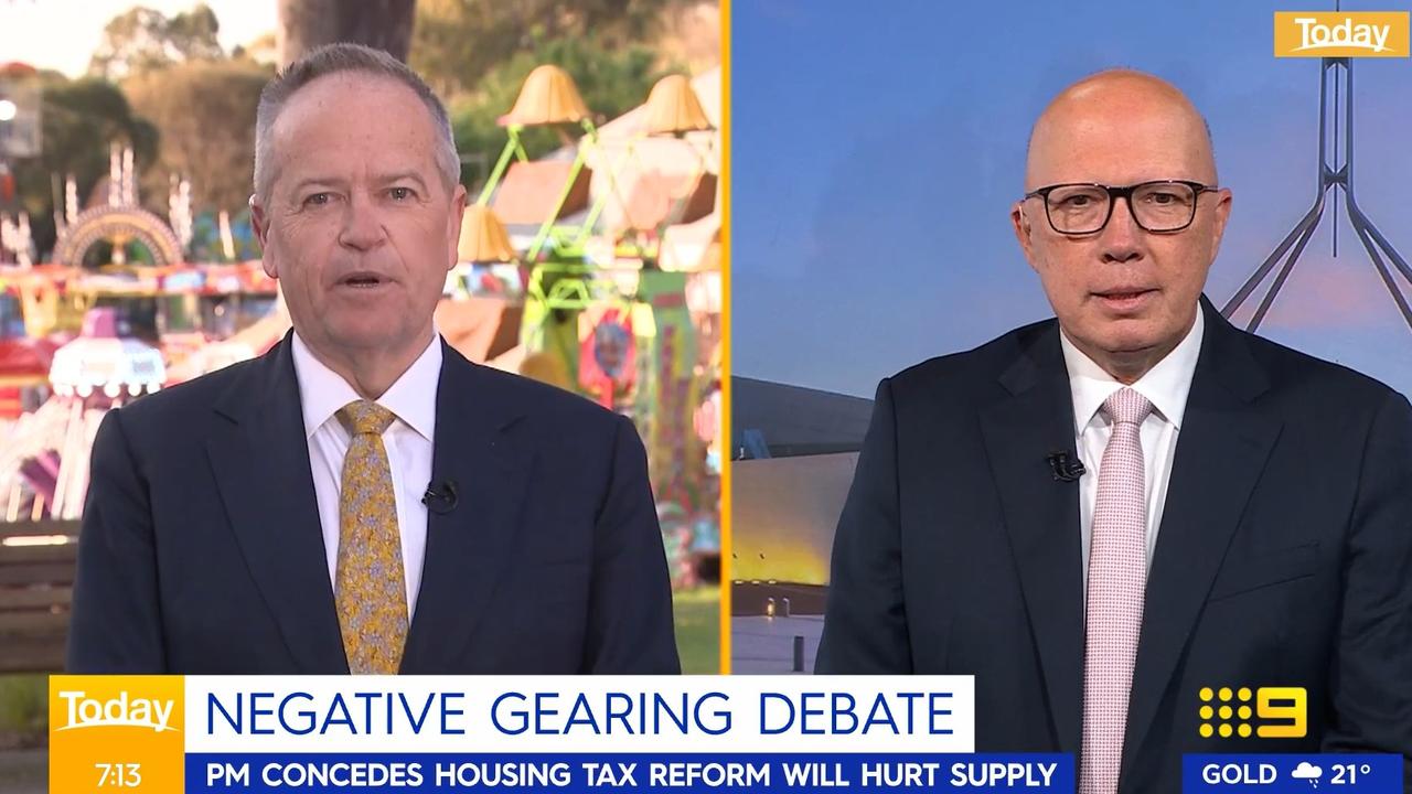 Federal minister Bill Shorten and Opposition Leader Peter Dutton have traded blows on negative gearing during a joint morning show appearance.