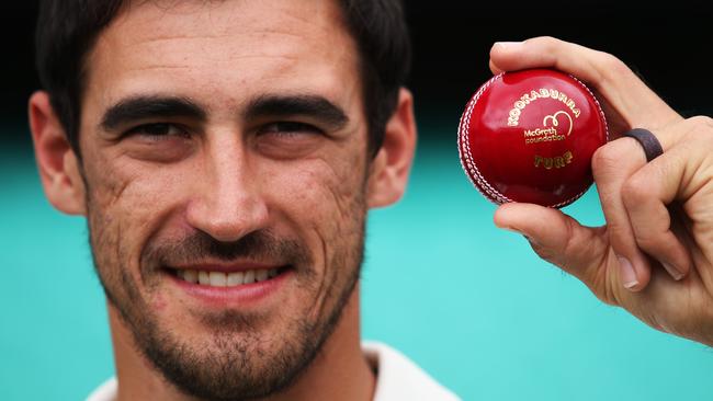 Australia's Mitchell Starc with a Kookaburra ball — will it be used as part of the new Test championship? Picture: Phil Hillyard