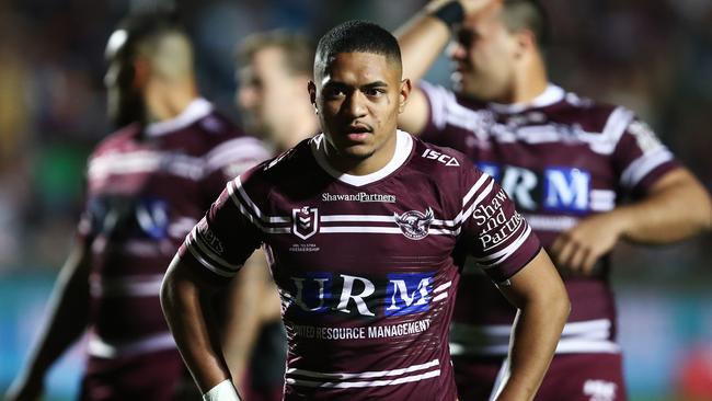 Manase Fainu of the Sea Eagles warms up prior to the First NRL Elimination Final between the Manly Sea Eagles and the Cronulla Sharks at Lottoland on September 14, 2019. Picture: AAP