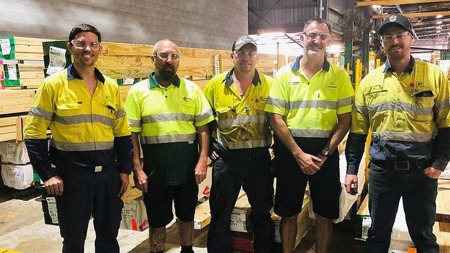 Former MSF Sugar employees Matt Donald, Nathan Mobbs, Robert McPhie, Peter Wroe and Kyle Chay have found a new home at Hyne Timber.