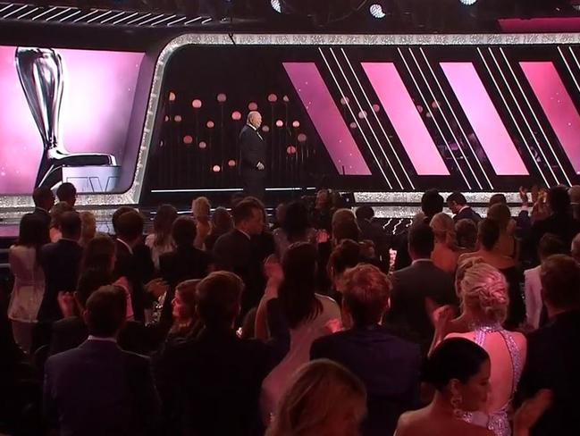 Bert Newton gets a standing ovation at the 2018 Logies. Picture: Channel 9