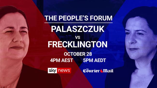 Sky News and The Courier-Mail will host the People’s Forum on Wednesday 28 October in Brisbane with Annastacia Palaszczuk and Deb Frecklington taking questions from undecided voters three days out from the Queensland Election.