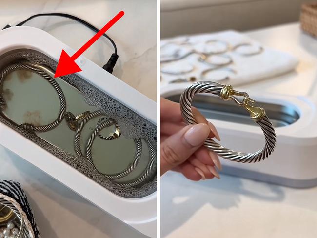 Keep your jewellery sparkling with this easy-to-use ultrasonic jewellery cleaner. Picture: TikTok/@catherinegrey.xo