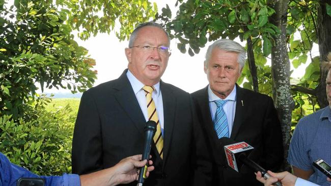 NSW State Health Minister Brad Hazzard and Tweed MP Geoff Provest announced the existing site of the Tweed Valley Hospital at Cudgen. Picture: Scott Powick