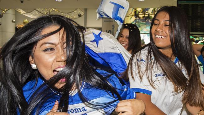 A small group of excited Honduras fans met the team upon arrival in Sydney. Picture: Jenny Evans