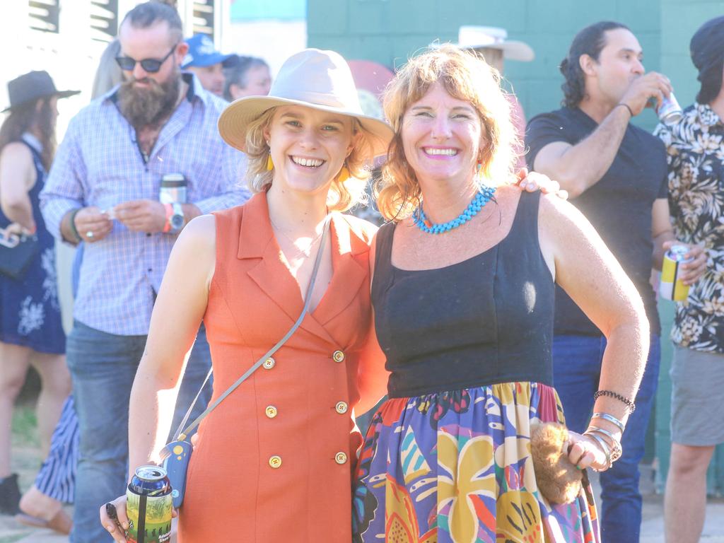 Georgette Grant and Kerry Gray at the 2021 Adelaide River Races. Picture: Glenn Campbell.