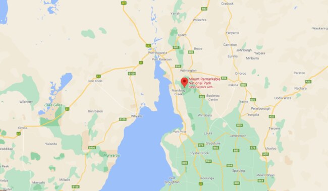A map showing Mt Remarkable National Park, about 230km north of Adelaide. Picture: Google Maps