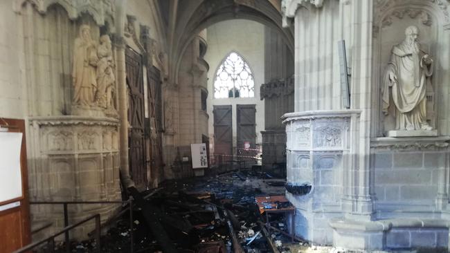 The remains of the burnt organ after falling from the first floor during the blaze.