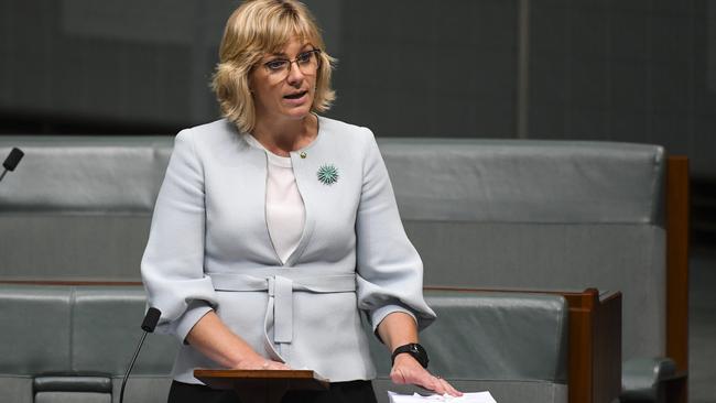 Independent Member for Warringah Zali Steggall tables an e-petition to declare a Climate Change Emergency during members statements in the House of Representatives at Parliament House in Canberra, Tuesday, October 22, 2019. Picture: Lukas Coch.