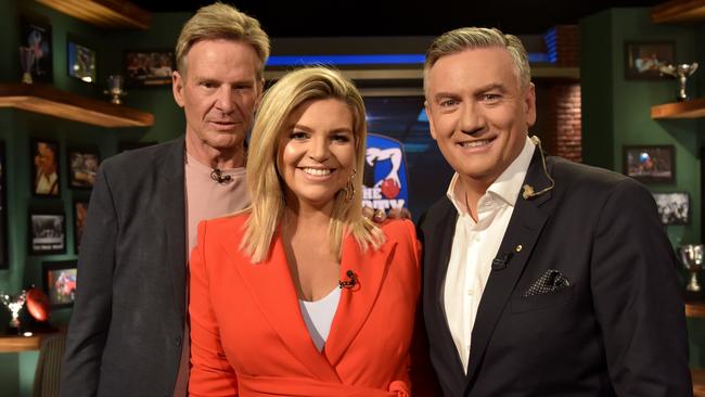 Sam Newman, Rebecca Maddern and Eddie McGuire. Picture: Supplied.