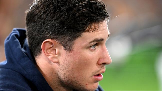 Mitchell Moses had to be dragged from the field against the Broncos. Picture: Bradley Kanaris/Getty Images