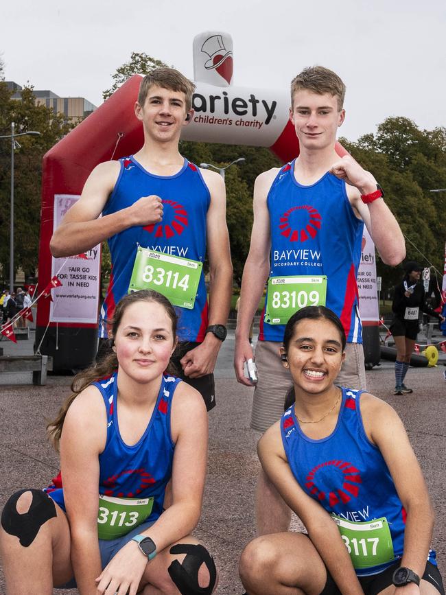HOBART AIRPORT MARATHON 2024 Sophie Smith, Aishmeen Garcha, Luke Wiggins and Drew Harvey. Picture: Caroline Tan
