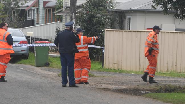 SES assist police in Casino as they search the crime scene where a 17 year-old teenager was fatally stabbed on Sunday. Picture Cath Piltz